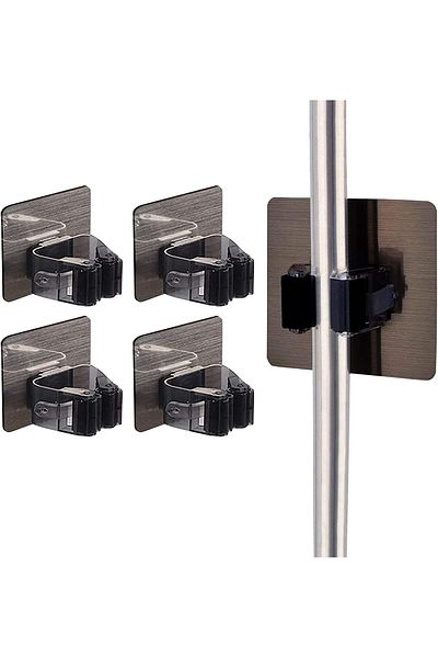 COOYA 4PCS Mop Holder Self-Adhesive Wall Mounted No Drill Holes, Powerful Non-tracking Mop Clip