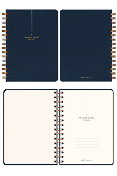Matt Notebook 2025-2026 A5 Keten Akademik Ajanda Spiralli 15x21 cm - 17 Aylık Lacivert