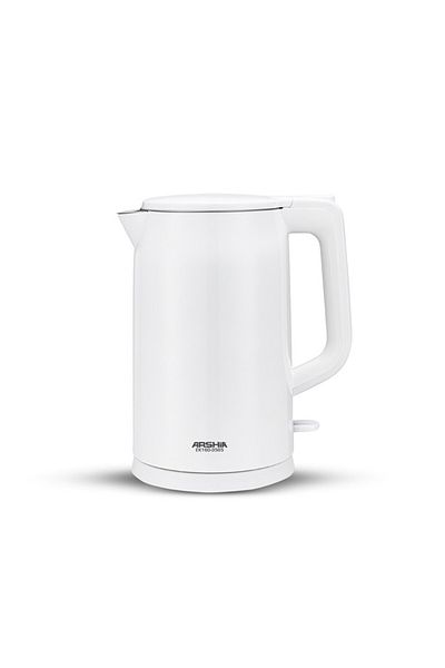 Arshia 1.7L White Electric Kettle – Fast Boil 1800W, Double Wall Design, Auto Shut-Off, 360° Base