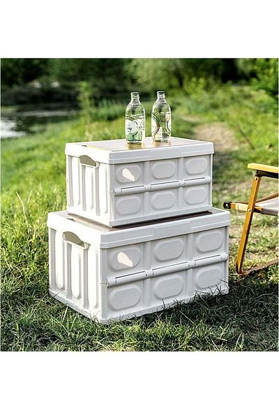 COOYA Collapsible Storage Bin With Composite Wood Lid, Multifunction Folding Plastic Storage Box Container
