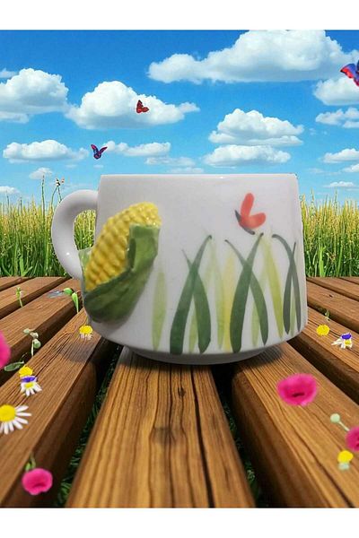 Home Ceramic Handcrafted 3D Looking Embossed Corn Pattern Mug