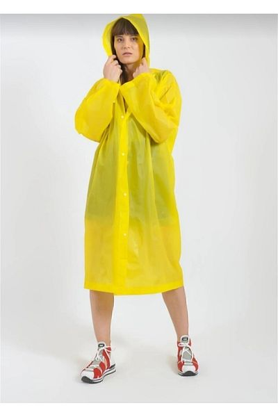 Lizzy Unisex Hooded Snap Fastener Yellow Color Raincoat