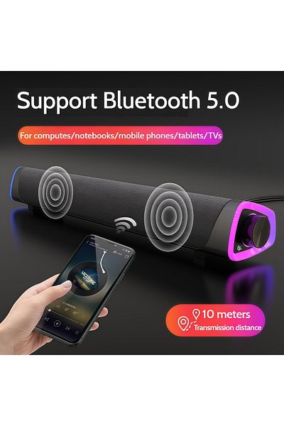 FlashHawk USB Bluetooth Computer Speaker, Portable Sound Bar with Volume Knob, Breathing Light 3.5mm