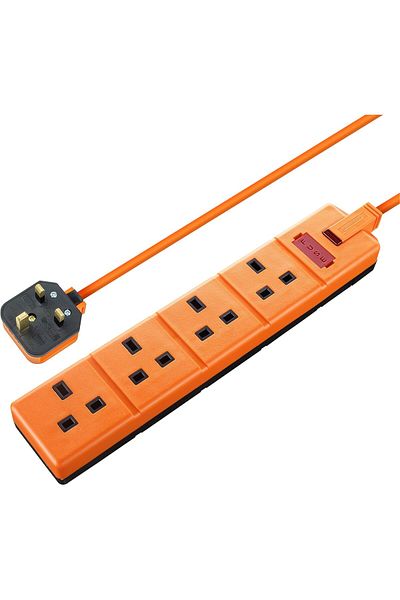 Masterplug كابل تمديد بأربعة مقابس مع مؤشر طاقة LED، غير مبدل، كابل بطول 5 أمتار، شديد التحمل