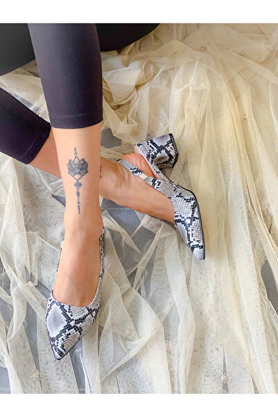 BERFONA Maria Gray Snake Skin 5 cm Heel Sandals