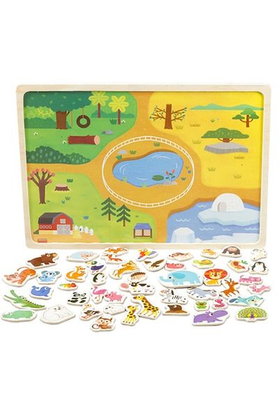 OEM Magnetic board, wooden animals, multicolor, +3 years