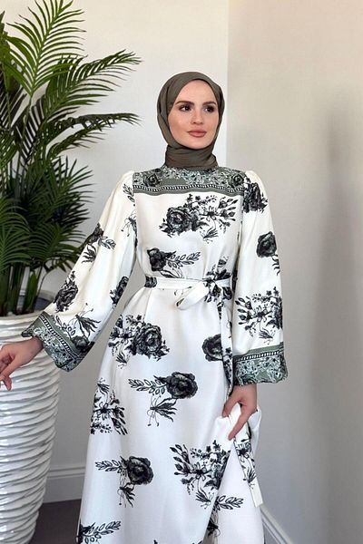 MERVEN AKYÜZ Ellarose Σατέν Φόρεμα Χακί