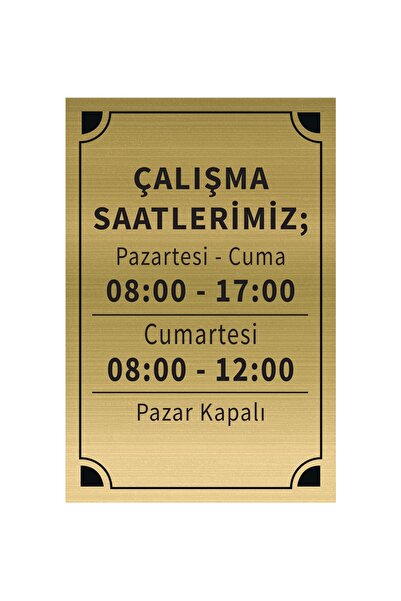 Mayeka Çalışma Saatlerimiz Levha Altın Metal Yönlendirme Tabelası Kişiye Özel