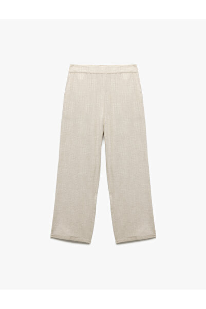 Koton Textured High Waist Viscose - Linen Blend Trousers with Pockets