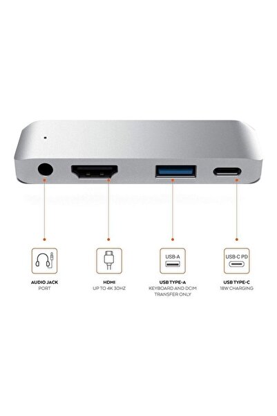Arabest 4 IN 1 USB-C Hub Adapter To 4K HDMI 3.5MM Audio Silver