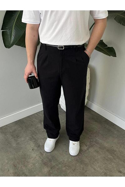 MODA Black Waist Belt Pleated Summer Trousers