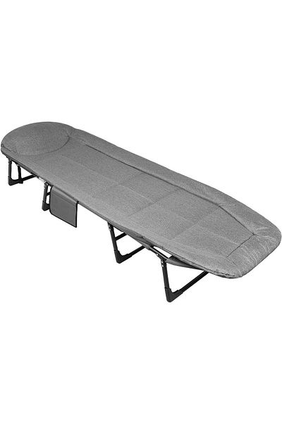SERSIMO Deluxe Trip folding camping bed with adjustable backrest, chaise longue type, 200x65x29 cm, gray