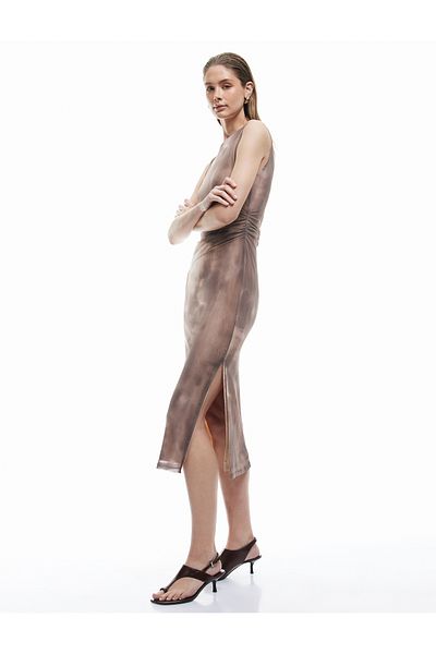 Koton X Sima Tarkan - Rochie midi bodycon, subțire, fără mâneci, cu model Batik