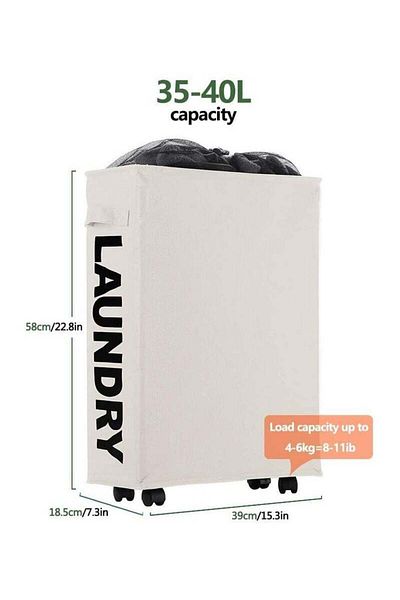 COOYA Waterproof Laundry Basket on Wheels, Collapsible Slim Laundry Hamper Flexible Handle Laundry Box