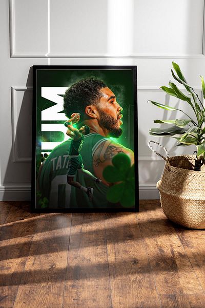 Saturn Jayson Tatum Framed Painting - Basketball Nba Poster Painting