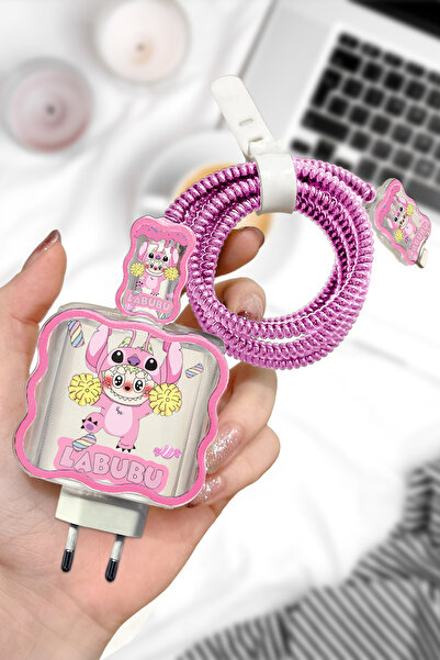 WANNA PROTECT iPhone 20W Uyumlu Labubu Şeffaf Şarj Başlığı Adaptörü Koruma Ka...
