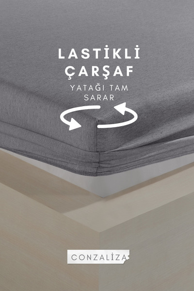 conzaliza Tek Kişilik Lastikli Çarşaflı Nevresim Takımı | Mürdüm-Gri