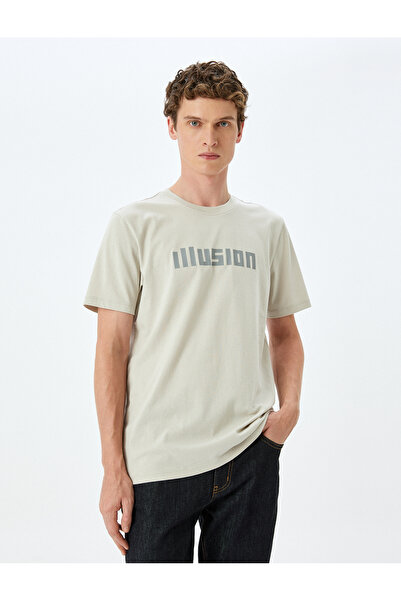 Koton Μπλουζάκι με στάμπα με κοντό μανίκι από βαμβακερό λαιμόκοψη