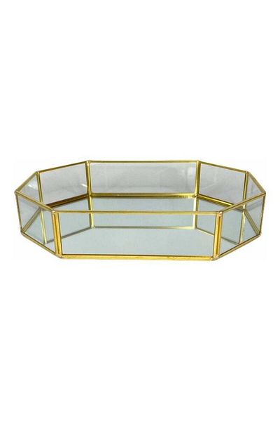 COOYA Octagon Shaped Tray Clear/Gold 24.5x18cm