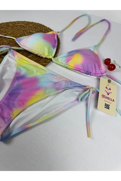 FUNELLA Women's Multicolor Patterned Stretchy Lycra Stylish Drawstring Bikini Set