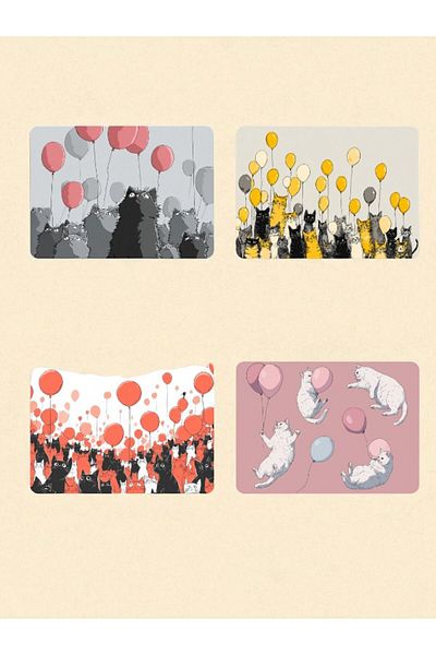 lili hediyelik Cat and Balloon Printed 4-Piece Mousepad 17X21 cm