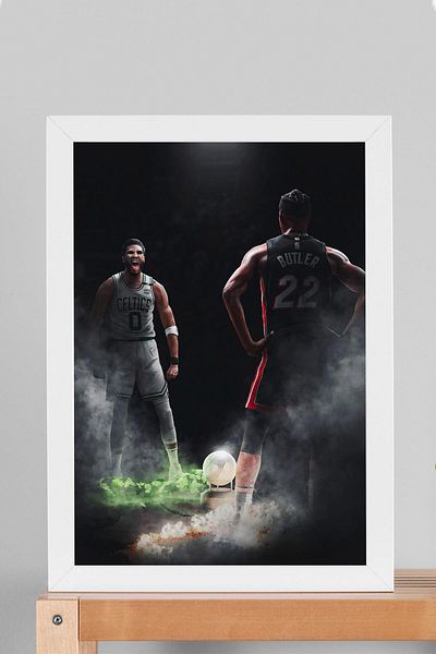 Saturn Jayson Tatum Jimmy Butler Framed Painting - Basketball Nba Poster Painting