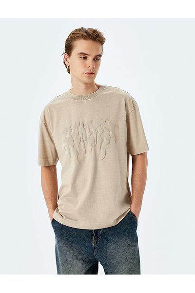 Koton Washable Crew Neck Cotton Short Sleeve Gothic Printed Oversize T-Shirt