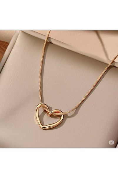 FAMEMUS ACCESSORY 316L Stainless Steel Heart Shaped Gold Necklace