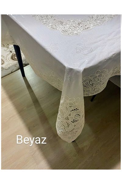 Blue Home Pvc Oilcloth Lace Look Non-Slip Liquid Proof Non-Perforated Kitchen Table Cloth with Flower Motif 120 X152