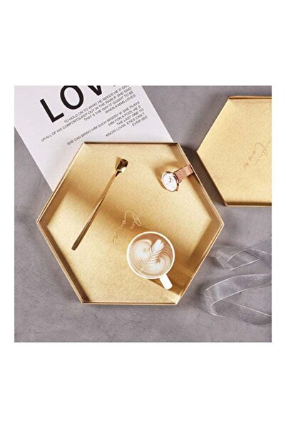 COOYA Hexagonal Tray Gold, 26x15x2.5cm,Polished Finish, Versatile Decor, Easy Clean, Stylish Style