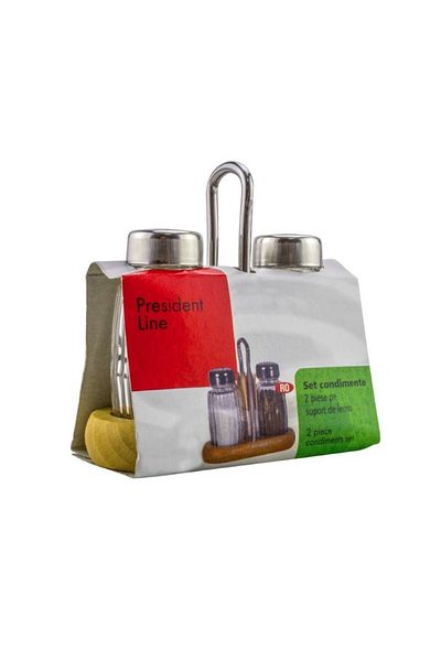 AzHome Salt and pepper shaker set on wooden stand, 2 pieces