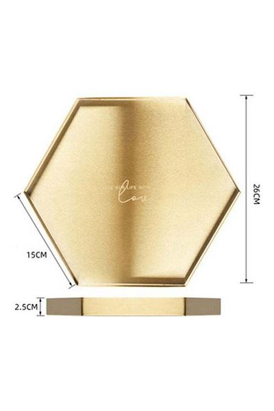 COOYA Hexagonal Metal Tray, Home Decoration Tray for Jewelry Cosmetics/Car Keys/Desserts,Gold-colored