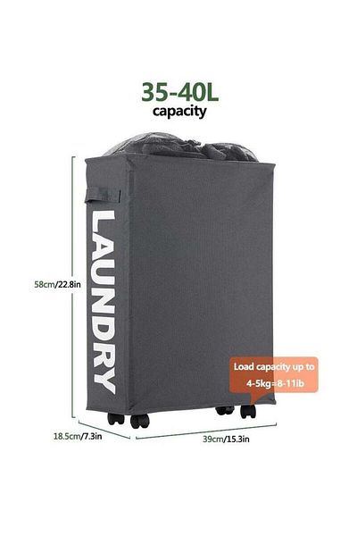 COOYA 40L Waterproof Laundry Basket on Wheels, Corner Storage Bag, Collapsible Slim for Bedroom, Hotel