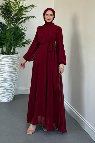 MERVEN AKYÜZ Onstantic Side Tie Dress Burgundy