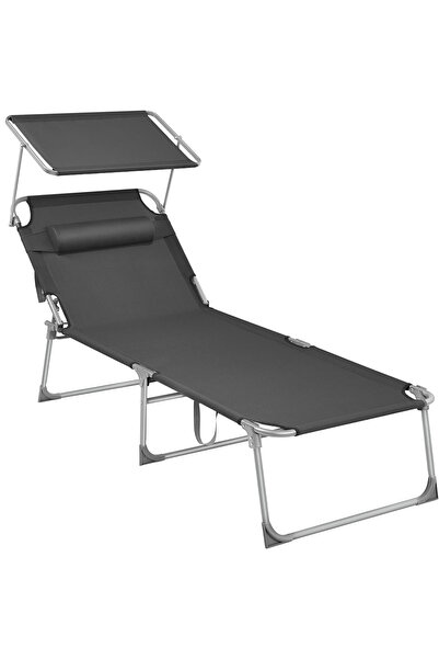 SONGMICS Sezlong pliabil, cu parasolar si tetiera, spatar reglabil 4 pozitii,...