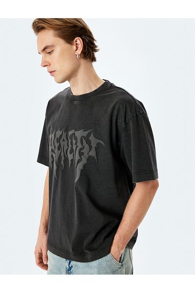 Koton Washable Crew Neck Cotton Short Sleeve Gothic Printed Oversize T-Shirt
