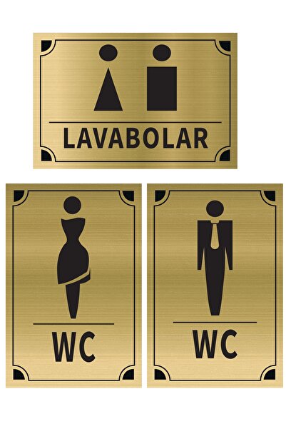 Mayeka Lavabolar - Kadın - Erkek Üçlü Levha Set Altın Metal Yönlendirme Tabel...