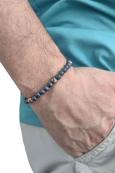 Chavin Elastic Natural Hematite Stone Men's Bracelet Ey31