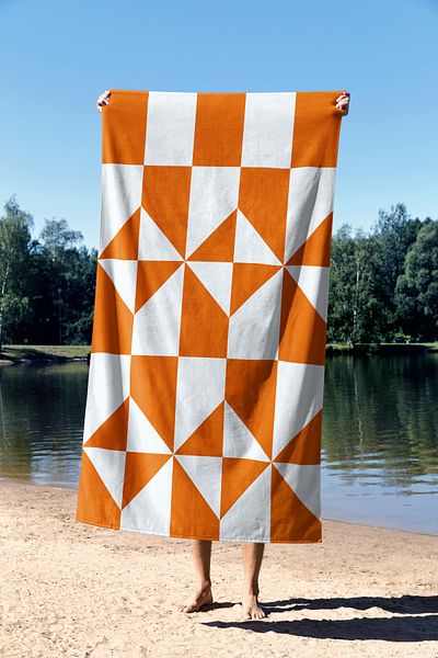 ASDİVA Geometric Pattern Beach Towel - Orange - 75X150