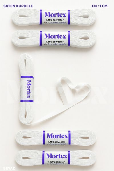 Mortex Panglică Satin Albă 1cm 10mt - Panglică Pentru Boșe, Nuntă, Logodnă, Mitra, Cadou, Decorare