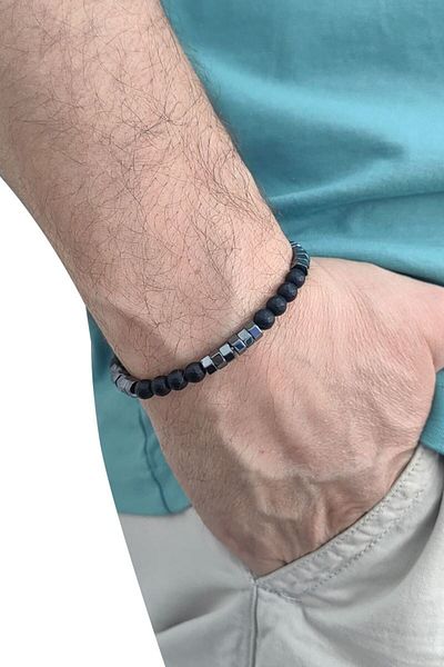 Chavin Elastic Natural Hematite Stone Men's Bracelet Ey29