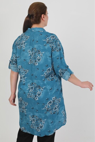 By Alba Collection Women's Indigo Patterned Cotton Viscose Large Size Tunic