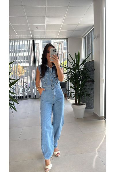 caddstore Np 357 Salopetă cu nasturi din denim albastru