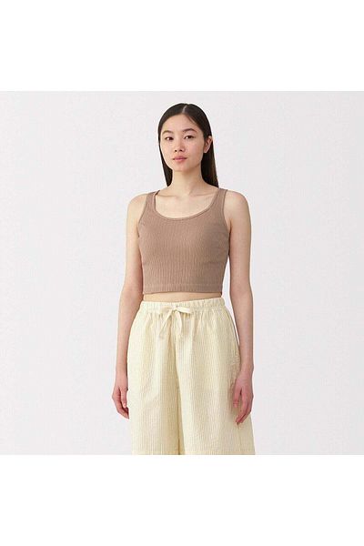 Muji Cotton Stretch Ribbed Cropped Bra Tank Top