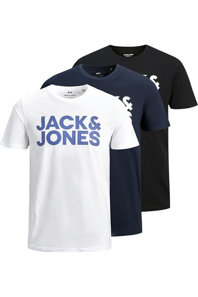 Jack & Jones Tricou JACK &JONES Corp Logo LP Multipack - 3 tricouri - 12191762-Alb