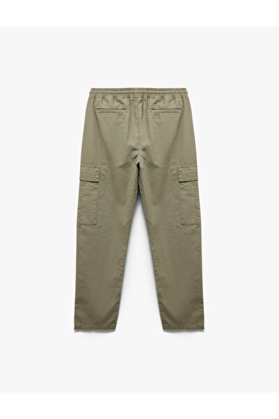 Koton Beli Bağcıklı Cep Detaylı Keten Pamuk Karışımlı Kargo Pantolon
