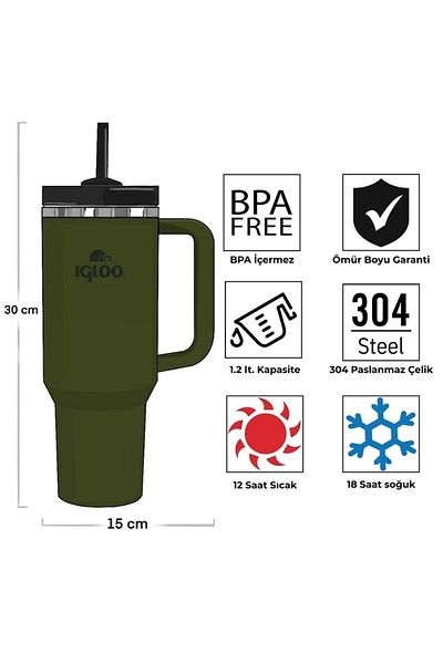 IGLOO Stadler Thermo Mug 1.2 Liter Flask with Straw Khaki