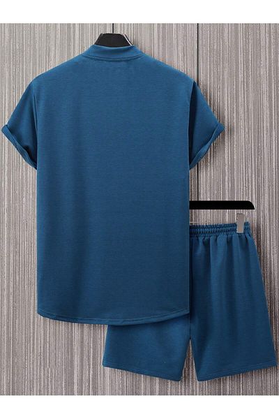 LUNAVISTA Men's Summer Floral Print Short Sleeve Shirt Lace-Up Waist Shorts, Casual 2-Piece Set
