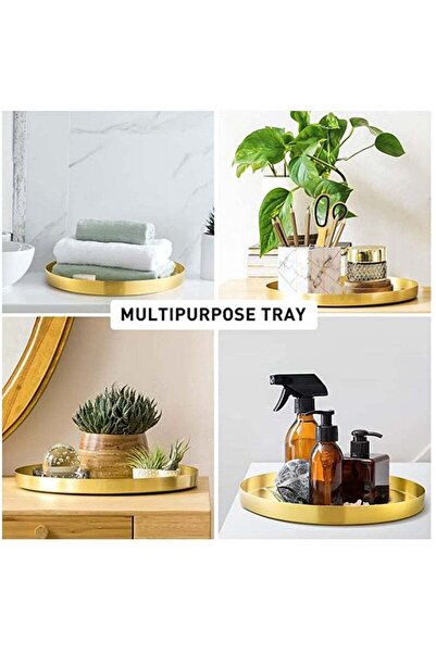 COOYA Round Gold Tray, Decorative Tray, Small, 4.9inch Metal Storage Organizer Vanity Trays Plate