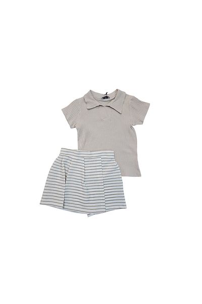 Biberon Çocuk Giyim Smile Striped Shorts Skirt Polo Neck Suit 5/9
